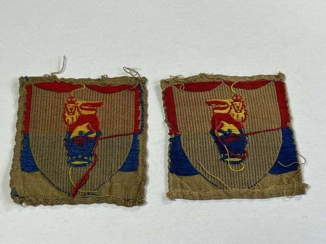 3) Good Original WW2? Kings Crown Australian Army Headquarters Cloth Insignia Pair — image 2