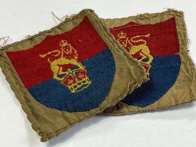 3) Good Original WW2? Kings Crown Australian Army Headquarters Cloth Insignia Pair — image 3