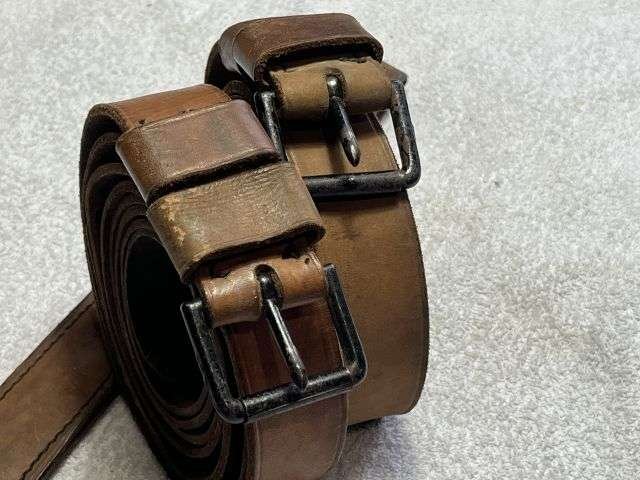 35) Excellent Original WW2 British Officers Leather Carry Straps For Bed Roll. All 3 Parts Matching Makers & 1944 — image 8