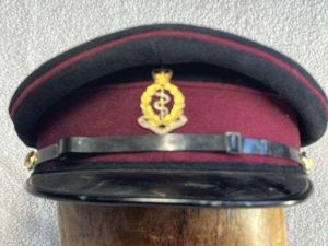 127) Excellent Original 1950s RAMC Officers Peaked Cap With Badge.
