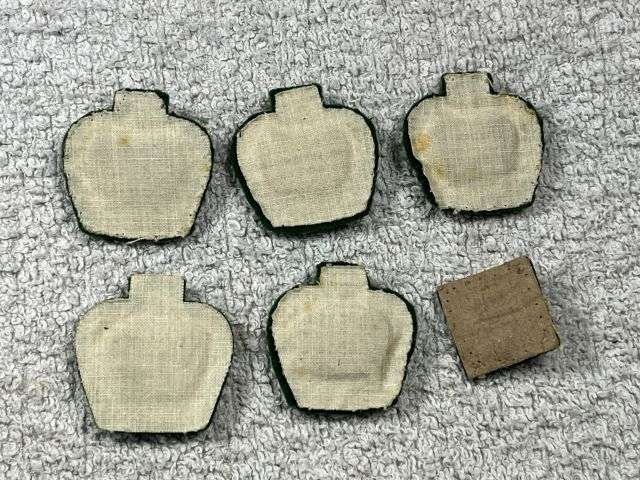 48) Good Original Group of 5 Post WW2 British Army Officers Rank Crowns With Dark Green Edging — image 2