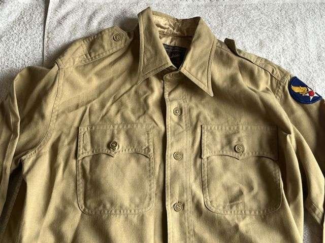 116) Original WW2 Era US Army Officers Khaki Cotton Shirt With USAAF Insignia — image 6