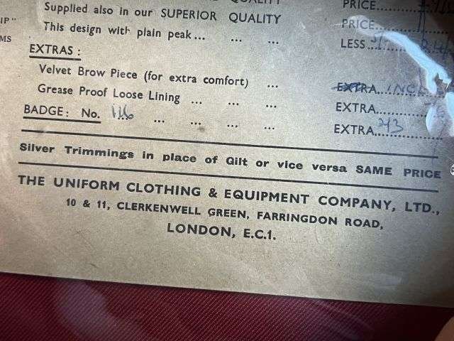 79) Excellent Mint Original Post War British Army Peaked Cap Sample From The Uniform Clothing & Equipment Co Ltd — image 2