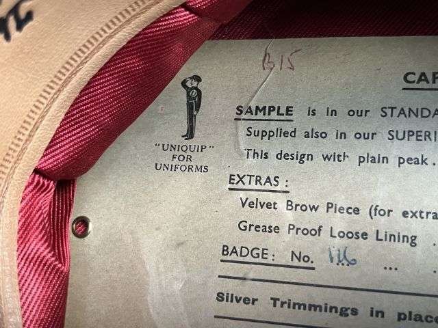 79) Excellent Mint Original Post War British Army Peaked Cap Sample From The Uniform Clothing & Equipment Co Ltd — image 3
