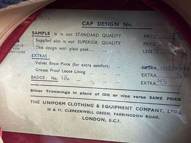 79) Excellent Mint Original Post War British Army Peaked Cap Sample From The Uniform Clothing & Equipment Co Ltd — image 4