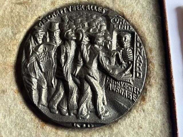 57) Excellent WW1 RMS Lusitania Propaganda Medal In Original Box with Original Certificate — image 13