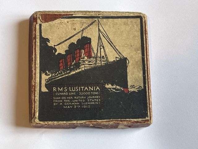 57) Excellent WW1 RMS Lusitania Propaganda Medal In Original Box with Original Certificate — image 15