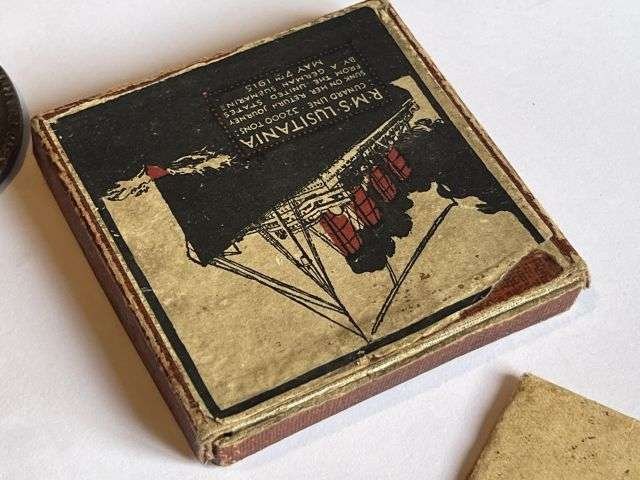 57) Excellent WW1 RMS Lusitania Propaganda Medal In Original Box with Original Certificate — image 9