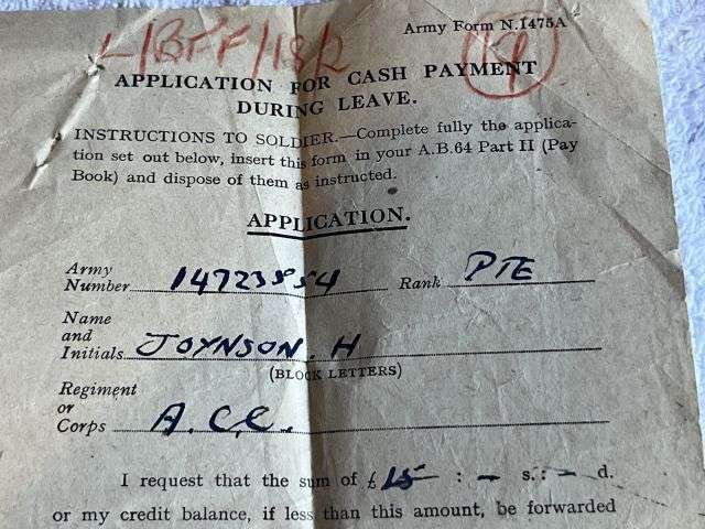 46) WW2 & Later British Army Dog Tags, Soldiers Service & Pay Book, Release Book & Paperwork 14723554 H.R.Joynson ACC — image 16