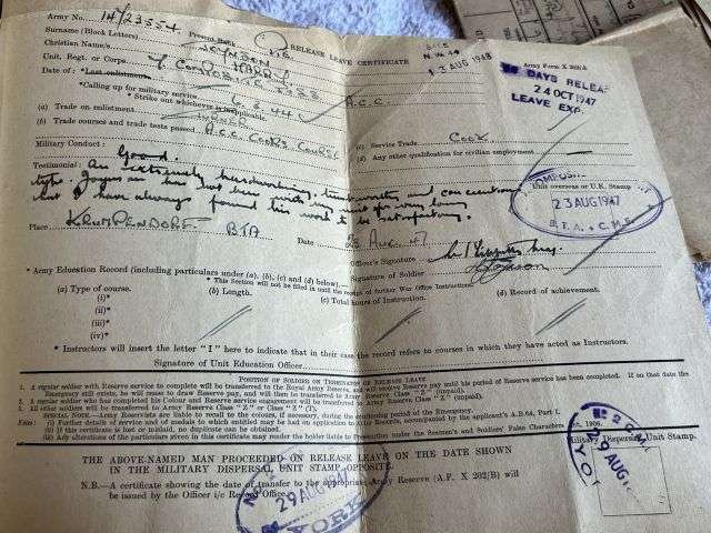46) WW2 & Later British Army Dog Tags, Soldiers Service & Pay Book, Release Book & Paperwork 14723554 H.R.Joynson ACC — image 30