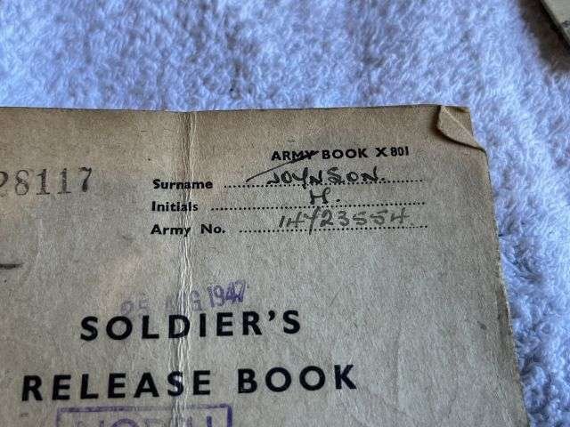 46) WW2 & Later British Army Dog Tags, Soldiers Service & Pay Book, Release Book & Paperwork 14723554 H.R.Joynson ACC — image 33
