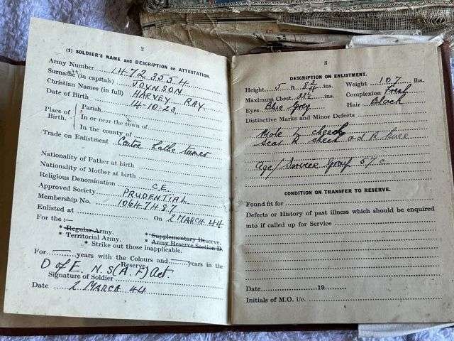 46) WW2 & Later British Army Dog Tags, Soldiers Service & Pay Book, Release Book & Paperwork 14723554 H.R.Joynson ACC — image 45