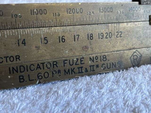 49) Excellent Heavy Duty Royal Artillery Field Gun Slide Rule Indicator, Fuze No18 B.L.60pr MKII & MKII* Guns 1927 — image 13