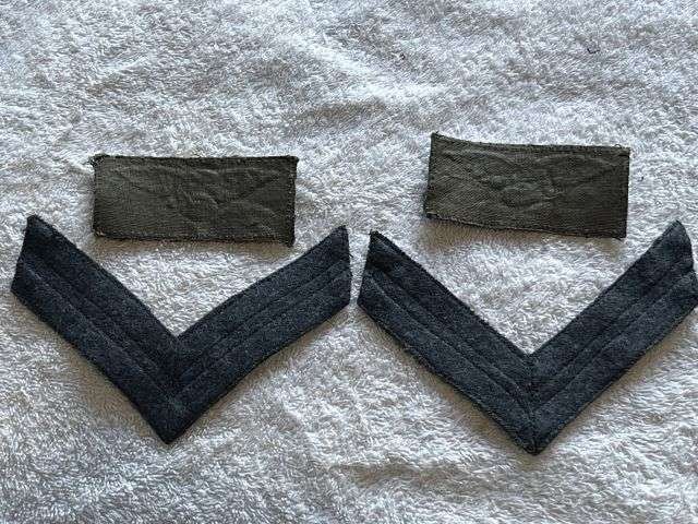 22) Good Original WW2 Uniform Removed Corporals Stripes & Albatross Cloth Badges — image 2