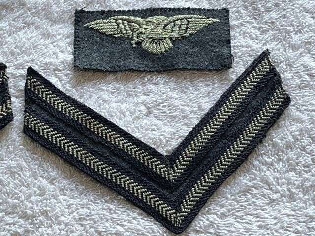22) Good Original WW2 Uniform Removed Corporals Stripes & Albatross Cloth Badges — image 3