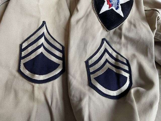 75) Original WW2 US Army Officers Khaki Tropical Shirt With Original Insignia — image 4