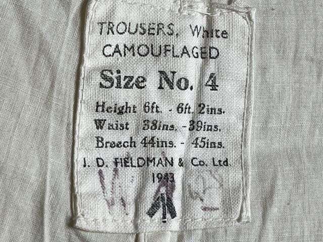 64) Good Original WW2 British Army & US Lightweight Snow Camo Over Trousers Dated 1943 — image 2