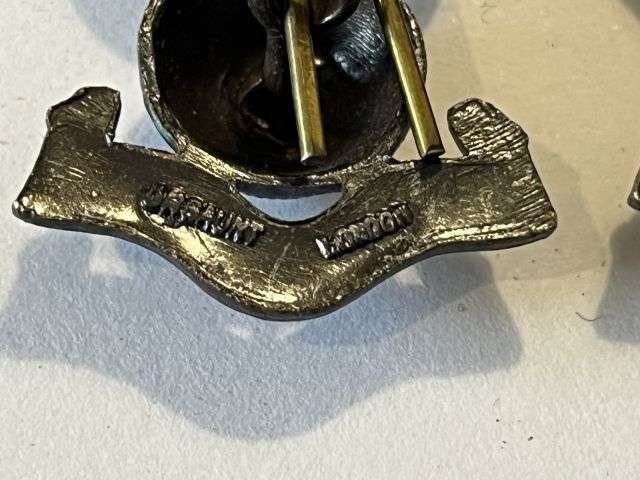 31) Original WW2 Era Royal Engineers Officers Bronze Collar Badge Pair By J.R.Gaunt Badge — image 3