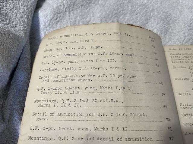 6) Tatty Original Inter-War British Army Booklet Data Relating To Gun Howitzer & French Mortar Equipment In The Field 1928 — image 4