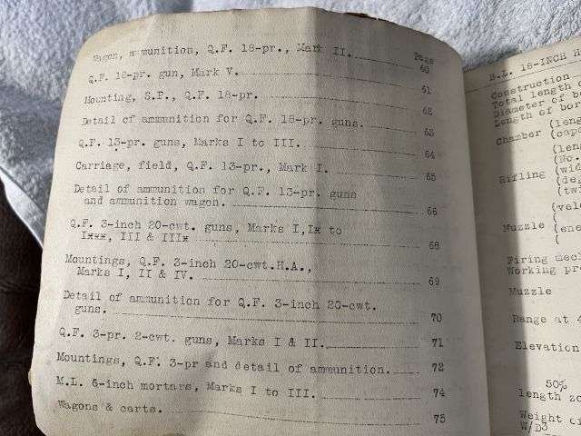 6) Tatty Original Inter-War British Army Booklet Data Relating To Gun Howitzer & French Mortar Equipment In The Field 1928 — image 5