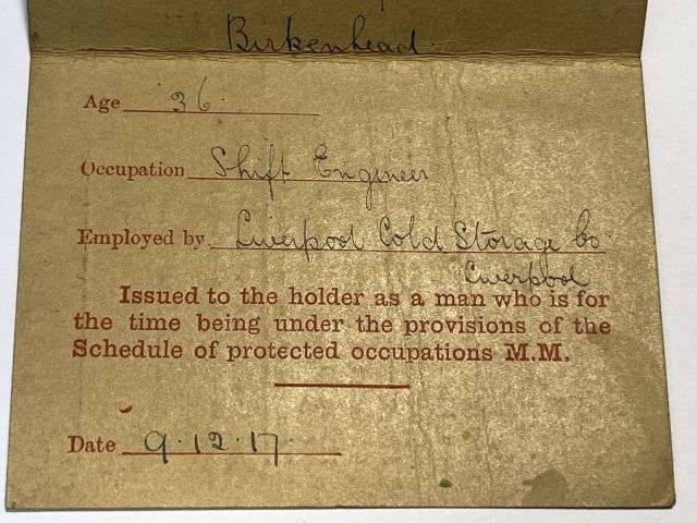112) Interesting Original WW1 Army Reserve Scheduled Occupation Certificate Liverpool 1917 — image 3