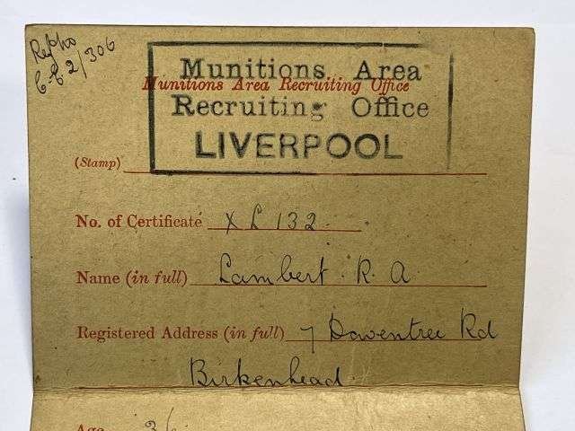 112) Interesting Original WW1 Army Reserve Scheduled Occupation Certificate Liverpool 1917 — image 4