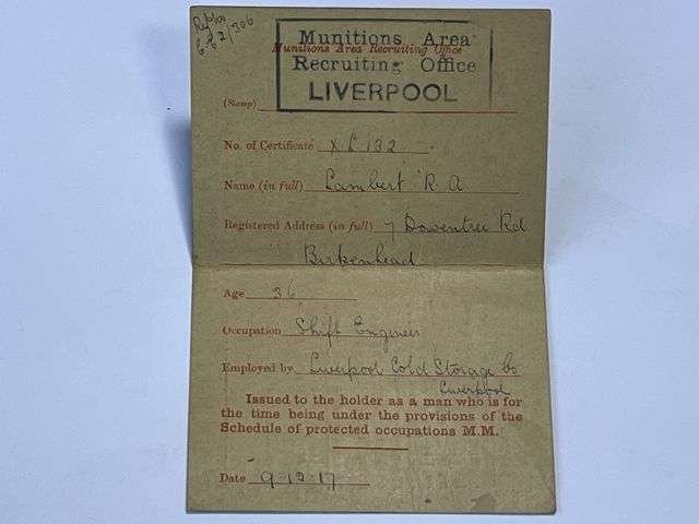 112) Interesting Original WW1 Army Reserve Scheduled Occupation Certificate Liverpool 1917 — image 6