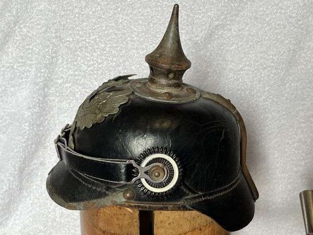 18) Lovely Original WW1 Imperial German Army Infantry Mans Leather Pickelhaube — image 14