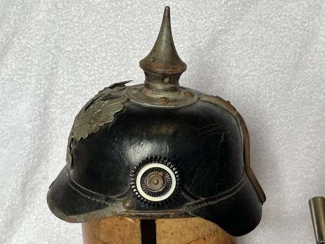 18) Lovely Original WW1 Imperial German Army Infantry Mans Leather Pickelhaube — image 15