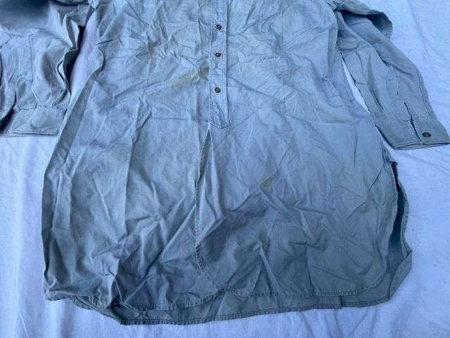 85) Good Original 1950s British Army Officers Grey/Green Cotton Collarless Shirt WD Marked — image 6