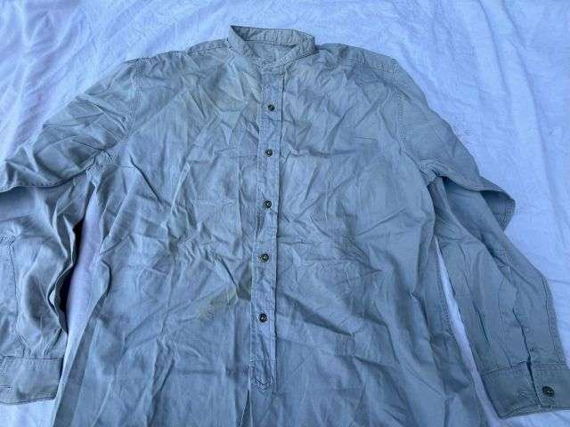 85) Good Original 1950s British Army Officers Grey/Green Cotton Collarless Shirt WD Marked — image 7