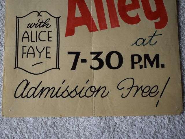71) Large Original WW2 Army Mobile Cinema Poster Monday Dec 8th, Tin Pan Alley with Alice Faye — image 5