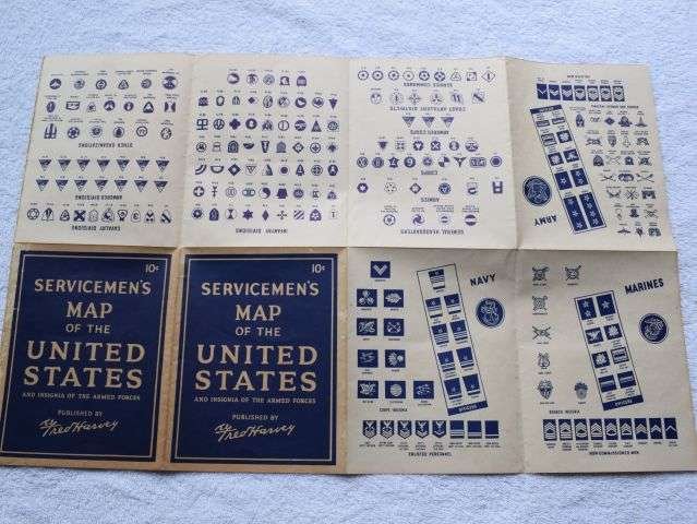 59) Excellent Original WW2 US Printed Servicemen's Map of The United States & Insignia of Armed Forces — image 2
