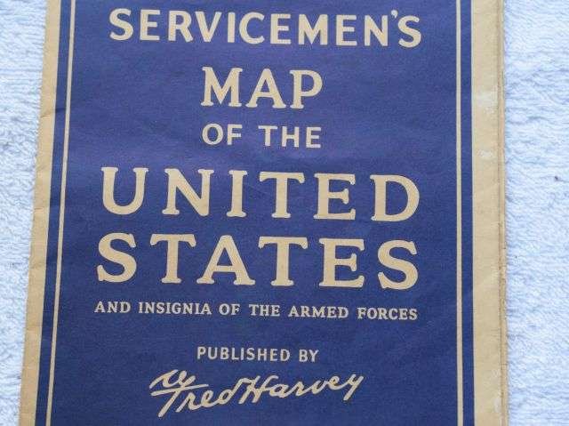 59) Excellent Original WW2 US Printed Servicemen's Map of The United States & Insignia of Armed Forces — image 6