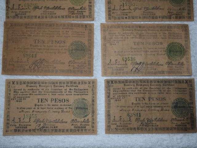 63) Set of 10 Interesting Original Philippines Peso Emergency Bank Notes All Dated 1944. — image 5