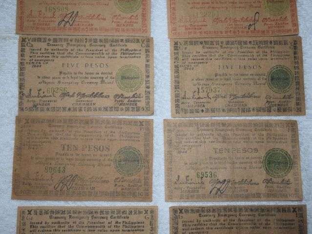 63) Set of 10 Interesting Original Philippines Peso Emergency Bank Notes All Dated 1944. — image 6