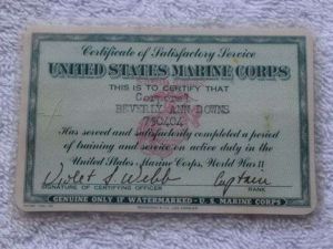 52) Excellent Original WW2 US Marine Corps Certificate of Satisfactory …