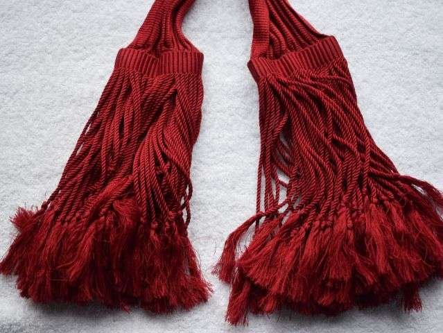55) Lovely Victorian British Army Maroon Waist Sash with 2 Tassels By Jones & Co — image 4