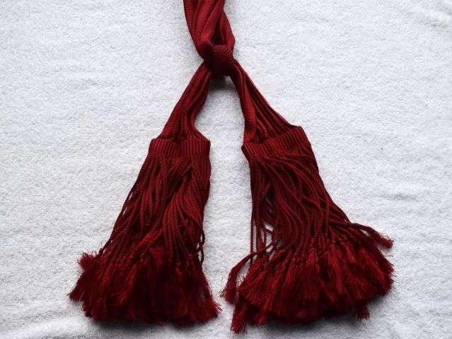 55) Lovely Victorian British Army Maroon Waist Sash with 2 Tassels By Jones & Co — image 5