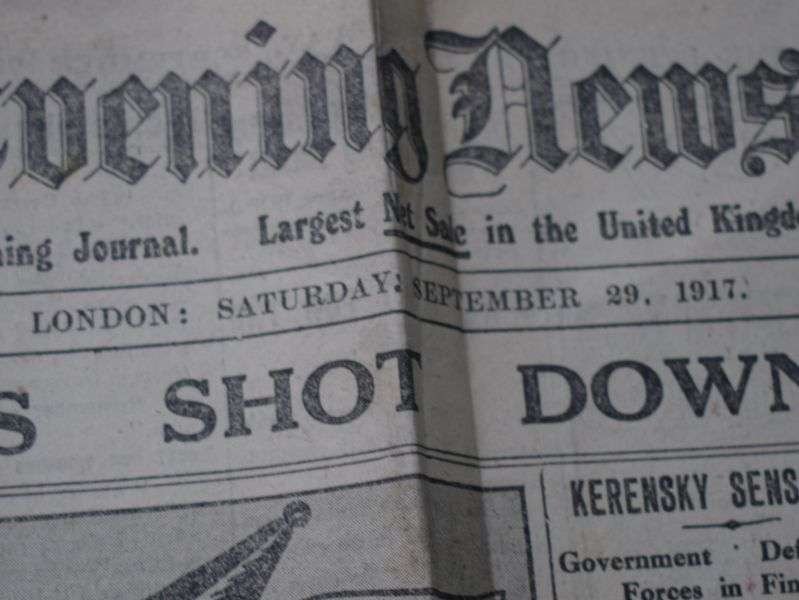 115) Tatty Original WW1 The Evening News, London's Newspaper September 29th 1917 — image 8