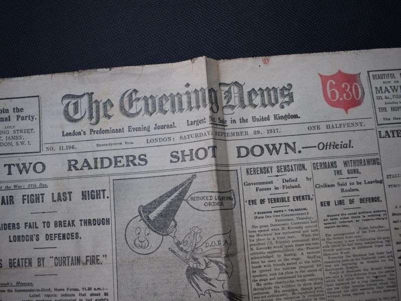 115) Tatty Original WW1 The Evening News, London's Newspaper September 29th 1917 — image 9