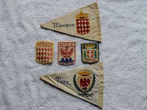5) Group of Small Vintage Pennants & Badges From Monaco …