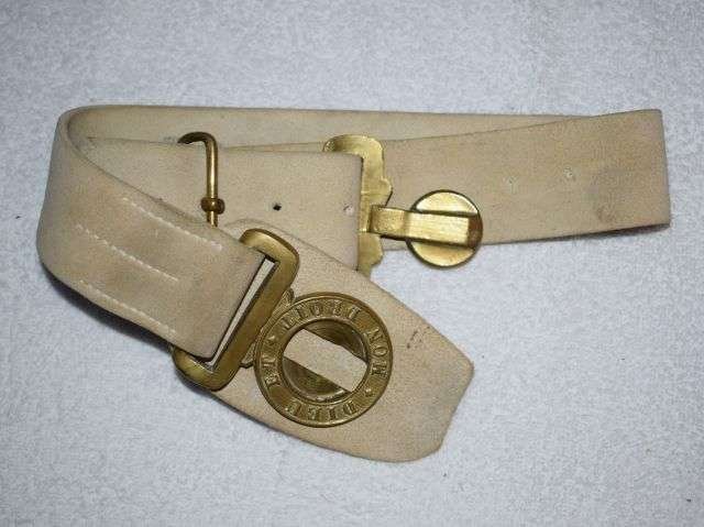 18) Lovely Original WW1 WW2 White Buff Leather Belt & GS Buckle — image 7