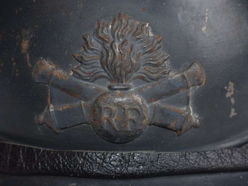 56) Excellent Original WW1 French Army Adrian M15 Steel Helmet with Liner & Artillery Badge — image 10