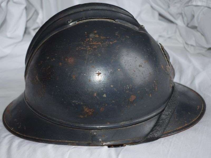 56) Excellent Original WW1 French Army Adrian M15 Steel Helmet with Liner & Artillery Badge — image 6