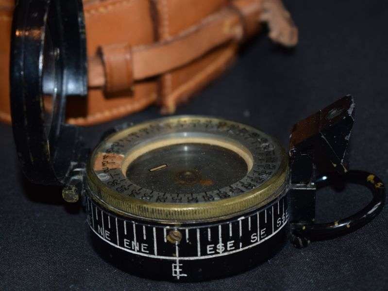 32) Nice Clean Original 1939 Dated Marching Compass in 1940 Dated Leather Case — image 11