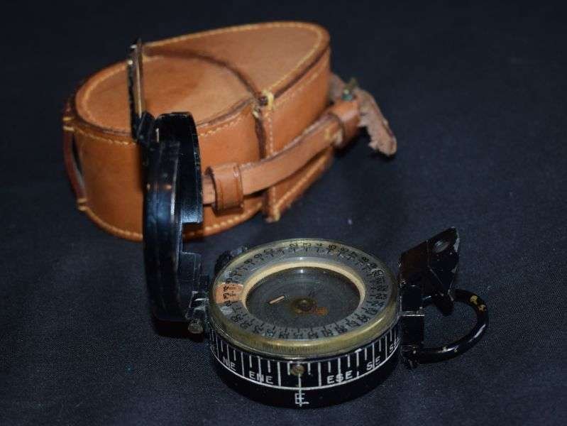 32) Nice Clean Original 1939 Dated Marching Compass in 1940 Dated Leather Case — image 12
