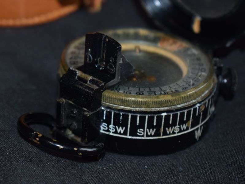 32) Nice Clean Original 1939 Dated Marching Compass in 1940 Dated Leather Case — image 8