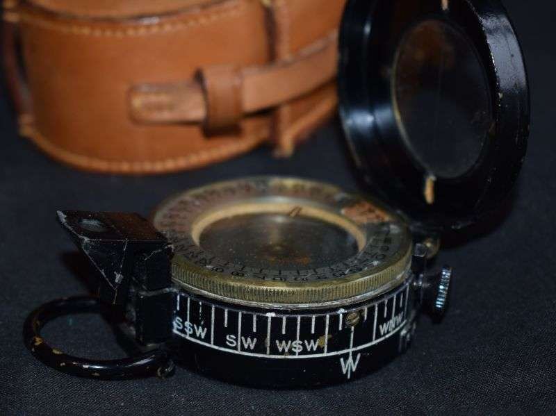 32) Nice Clean Original 1939 Dated Marching Compass in 1940 Dated Leather Case — image 9