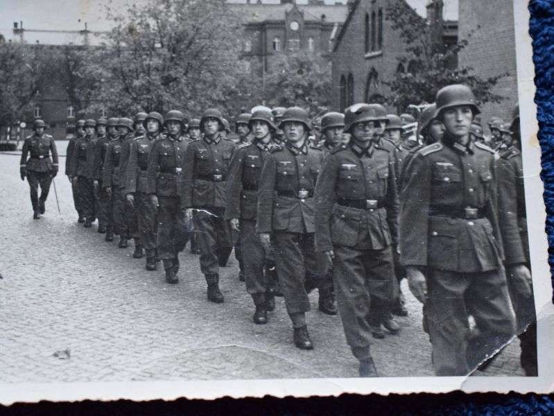 90) Original WW2 German Photo of German Soldiers In Helmets Marching — image 4